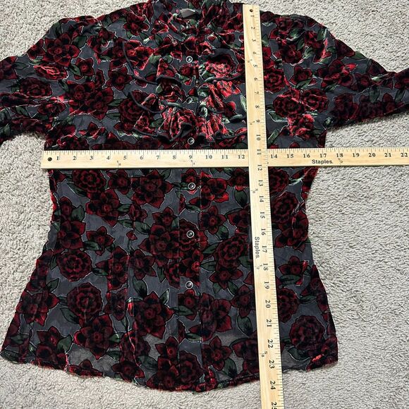 Shrine of Hollywood Antoinette Gothic Floral Rose Velvet Ruffle Long Sleeve Sz M - Picture 3 of 8